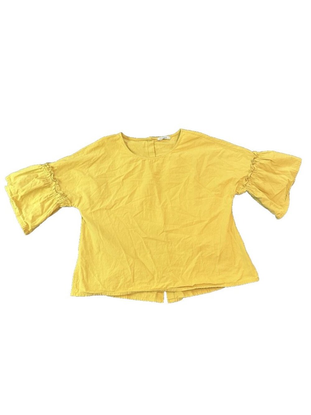 Cellabie 100% Cotton Women Yellow 3/4 Balloon Sleeve Blouse L Boho Peasant Fairy